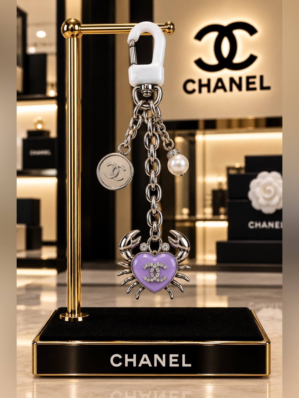 Women’s Silver Crab Charm Keychain with Purple Accent